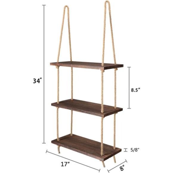 Hanging Shelves 3 Tier Rustic Wood Floating Wall Shelves Photo Plant Display - Picture 4 of 7